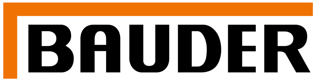 Logo BAUDER écrit en noir avec un trait orange au dessus