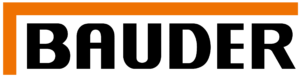 Logo BAUDER écrit en noir avec un trait orange au dessus