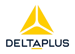 Logo triangulaire jaune de Delta Plus.