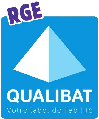 Logo RGE Qualibat bleu clair.