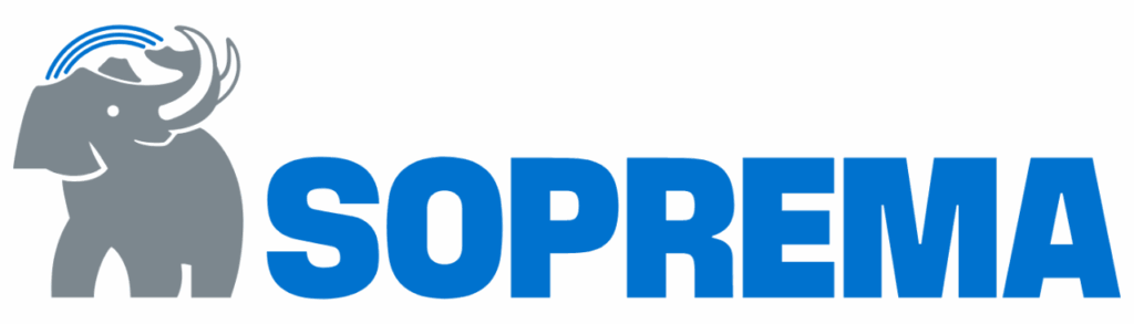 Logo Soprema avec un mammouth a gauche et Soprema en bleu